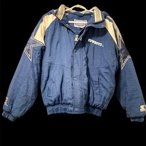 Vintage 90s Starter NFL Pro Line Dallas Cowboys Nylon Puffer Hooded Jacket L